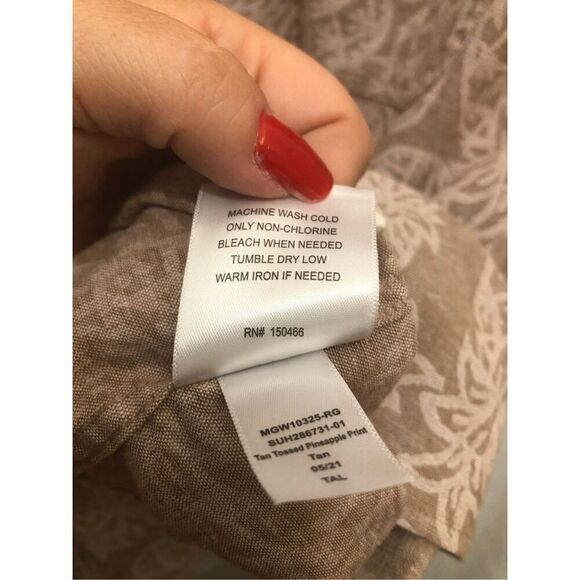 Even Tide Extra Large (XL) Linen Blend Tan Pineapple Short Sleeve Button - Picture 4 of 6